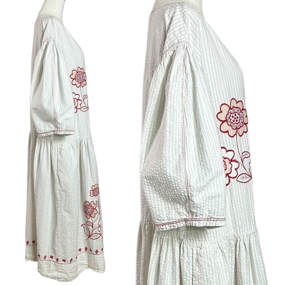 Free People Embroidered Cottage Bohemian Seersucker Saugatuck Midi Dress Medium - Picture 6 of 13